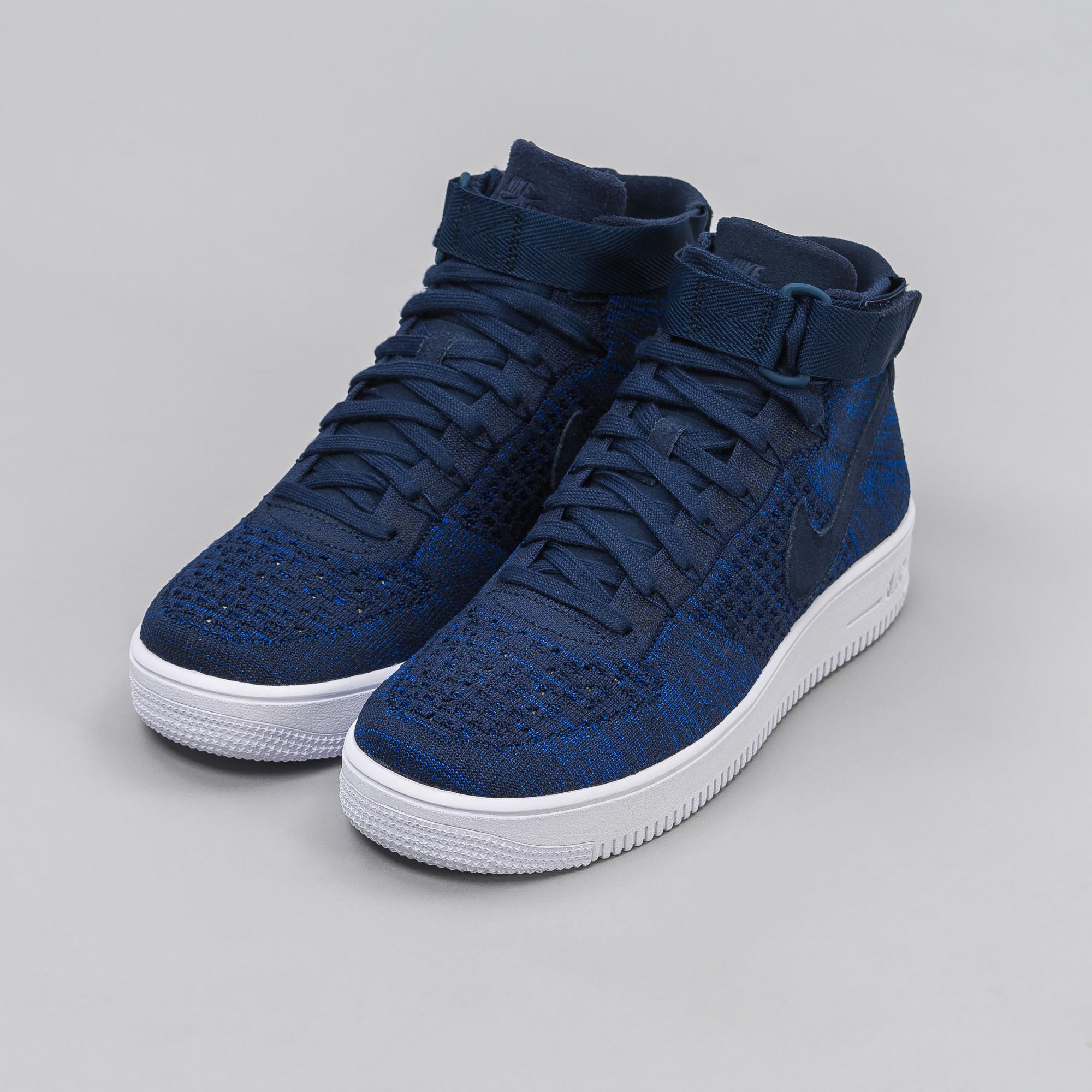 Nike Leather Air Force 1 Ultra Flyknit Mid In College Navy Nike Leather Air Force 1 Ultra Flyknit Mid In College Navy